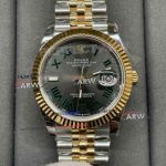 Clean Factory Rolex Wimbledon Datejust 41mm Two Tone Gold Grey Green Roman Face 3235 Replica Watch 